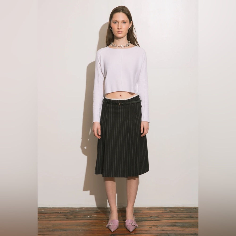 Belted pinstripe skirt